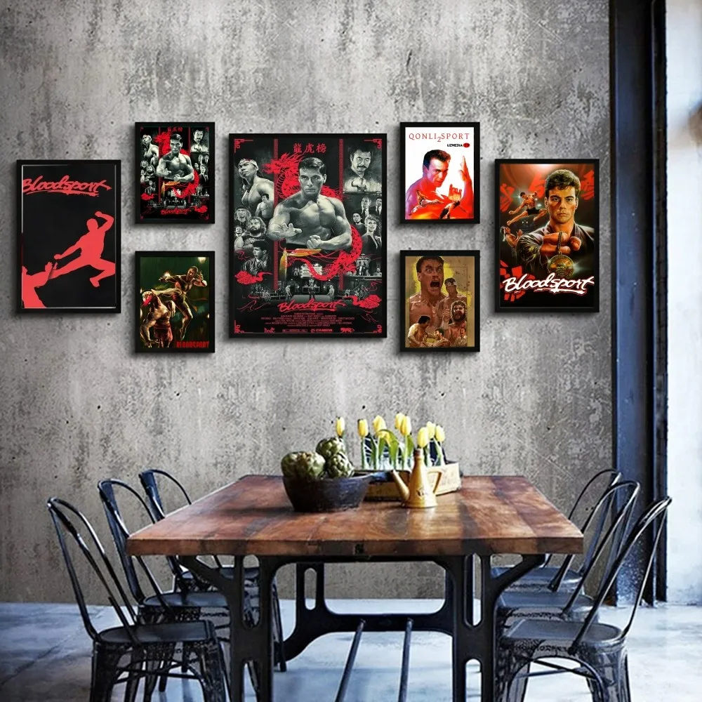 ملصق فني ذاتي اللصق ، مطبوعات ورقة بيضاء ، أعمال فنية جمالية ، لوحة جدارية ، فيلم رياضة الدم ، جان-كلود كونغ فو #3