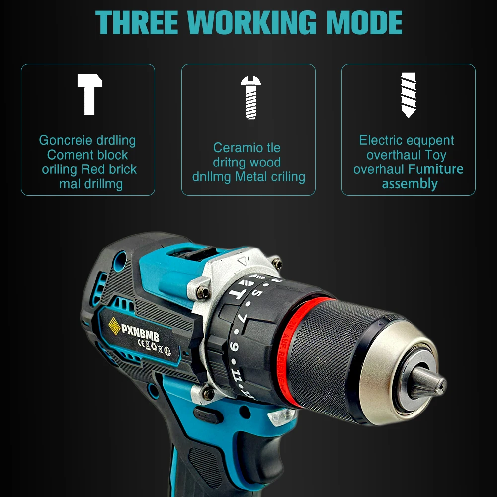 PXNBMB 65N.m 13 مللي متر 35 + 3 عزم الدوران فرش الكهربائية تأثير الحفر اللاسلكي مفك كهربائي أداة السلطة لماكيتا 18 فولت بطارية Pi #3