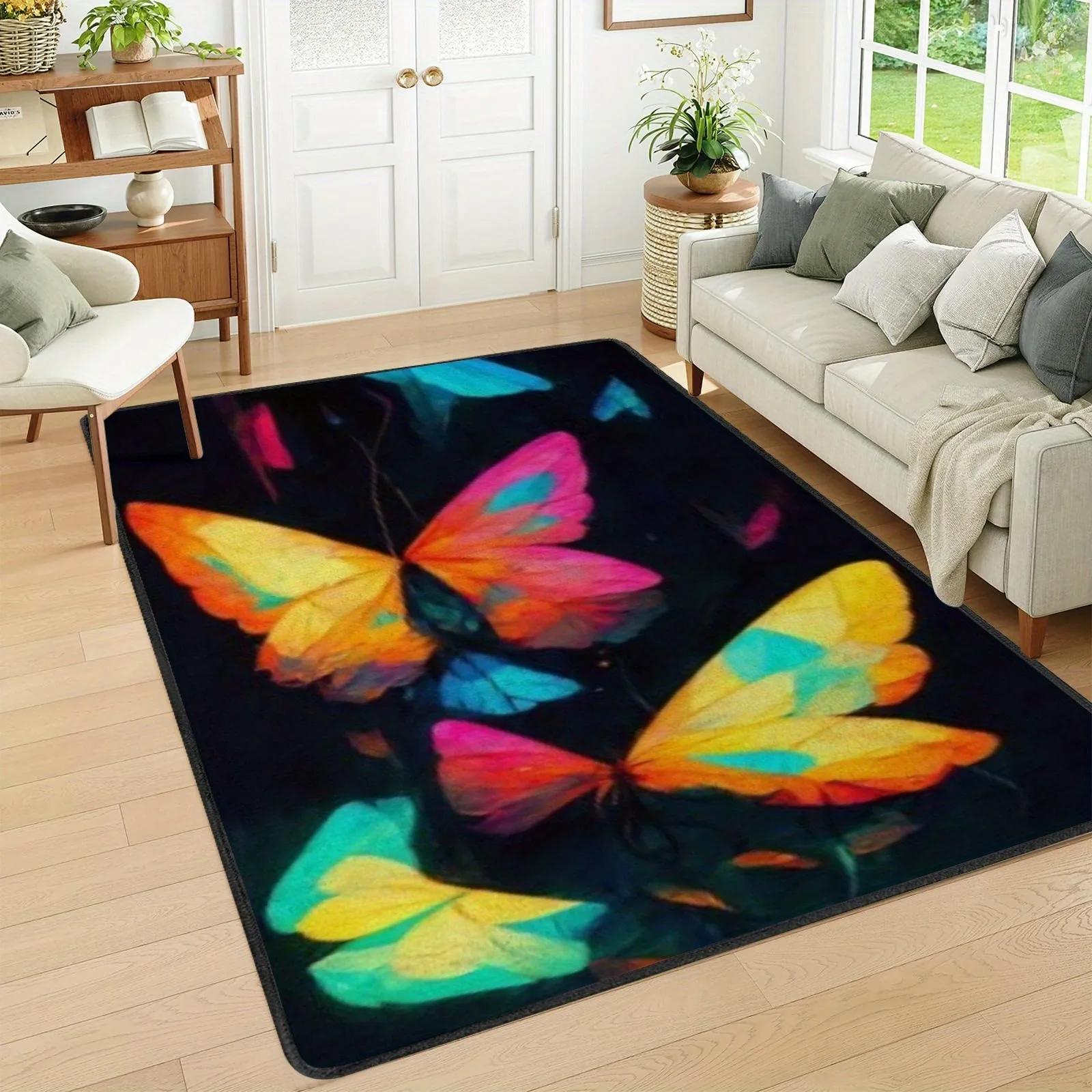 

1PC Vibrant Butterfly Garden Kitchen Rug Non-Slip Door Mat Pop design Bathroom Rug Bath Mat Carpet for Home Sink Laundry Decor