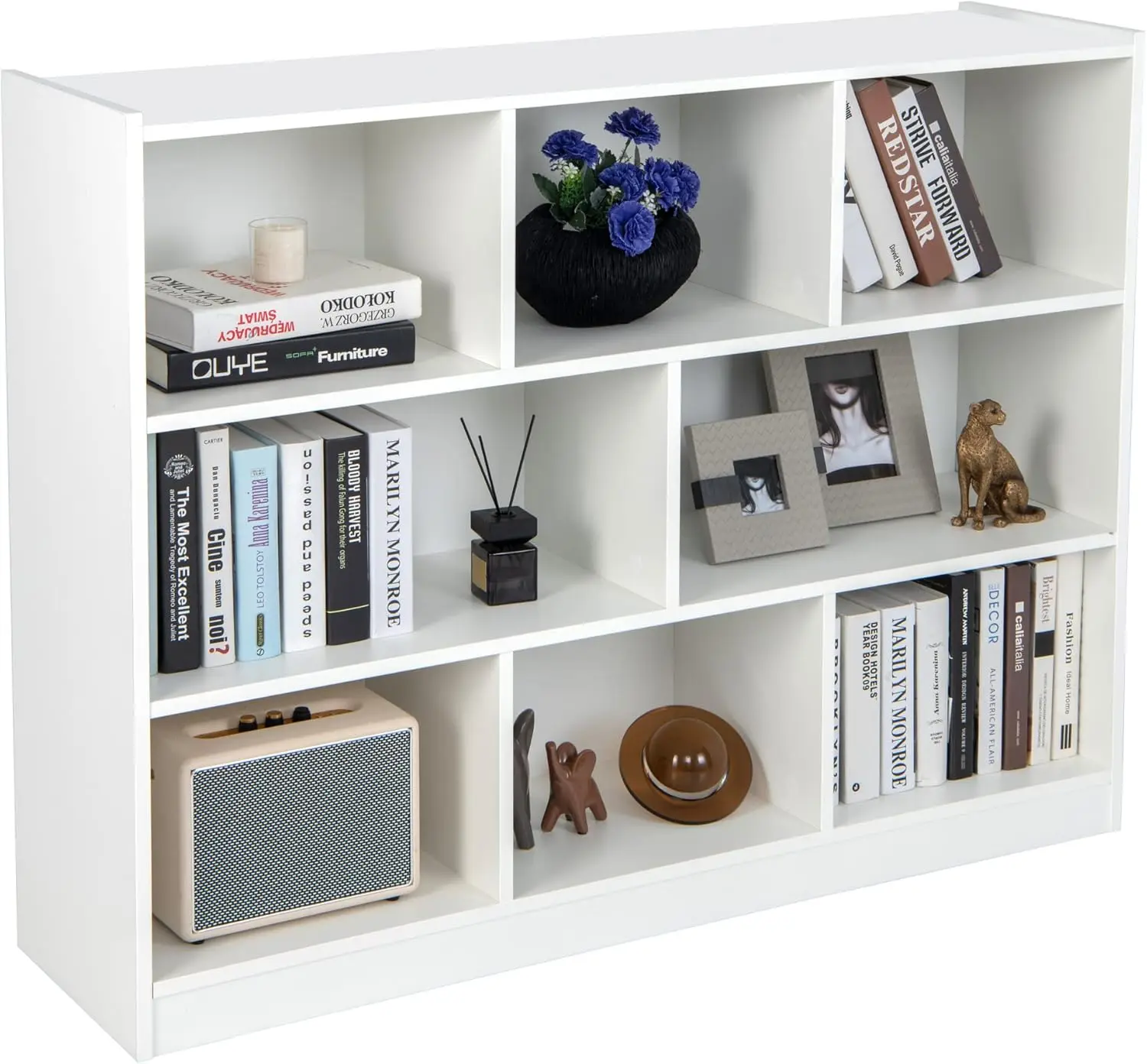 

3-Tier Open Shelf Bookcase, Floor Standing White Wood Bookshelf for Bedroom, Living Room & Kids Room, 8 Cube Bookcase