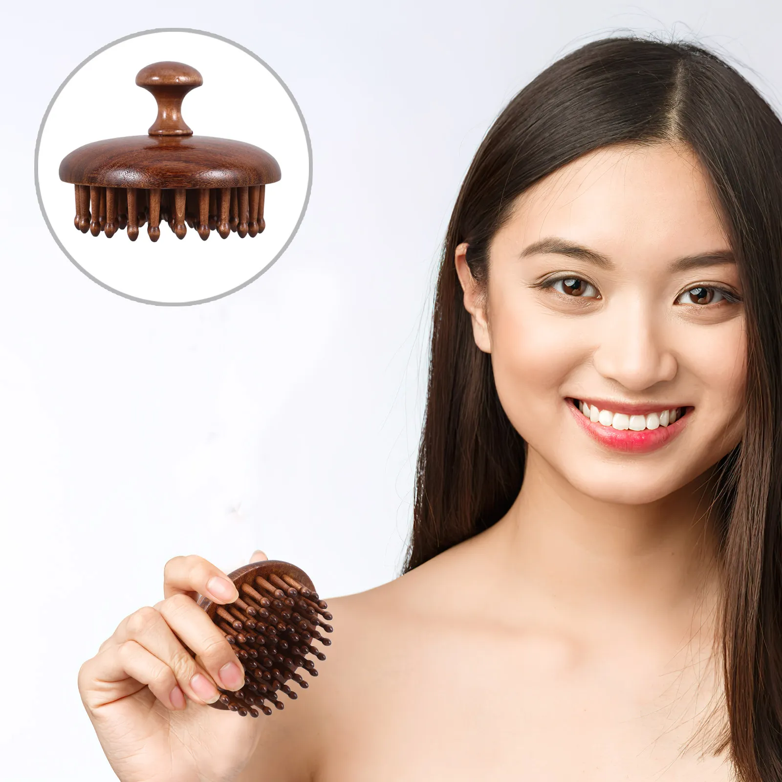 

Ergonomic Round Wooden Scalp Massage Comb Handheld Hair Massager for Relaxation Scalp Stimulation Gentle Combing Unisex Wood