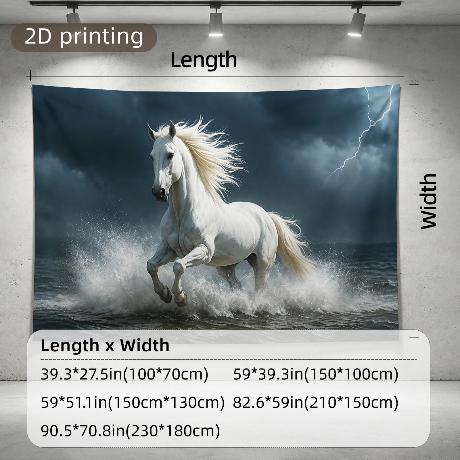 Dramatic White Horse Riding Tapestry Wall Hanging Art Stormy Ocean Sea Wave Coastal Decor Fantasy Equestrian Living Room Home De