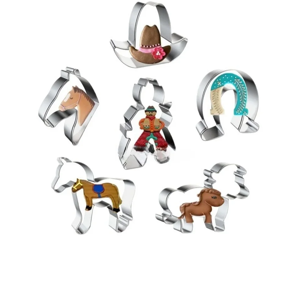 

For WESTERN Cowboy Stainless Steel Cookie Cutter Set 6pcs For Baking Cookies Fondant Fruit Sandwiches With Clean Edges