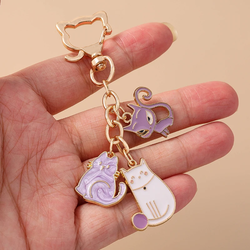 Aihua Y2K Niedlicher Tier-Schlüsselanhänger, Emaille-Katzen-Schlüsselanhänger für Frauen und Mädchen, Handtaschenanhänger, Autoschlüsselhalter, DIY-Schmuckgeschenke – Detail 11