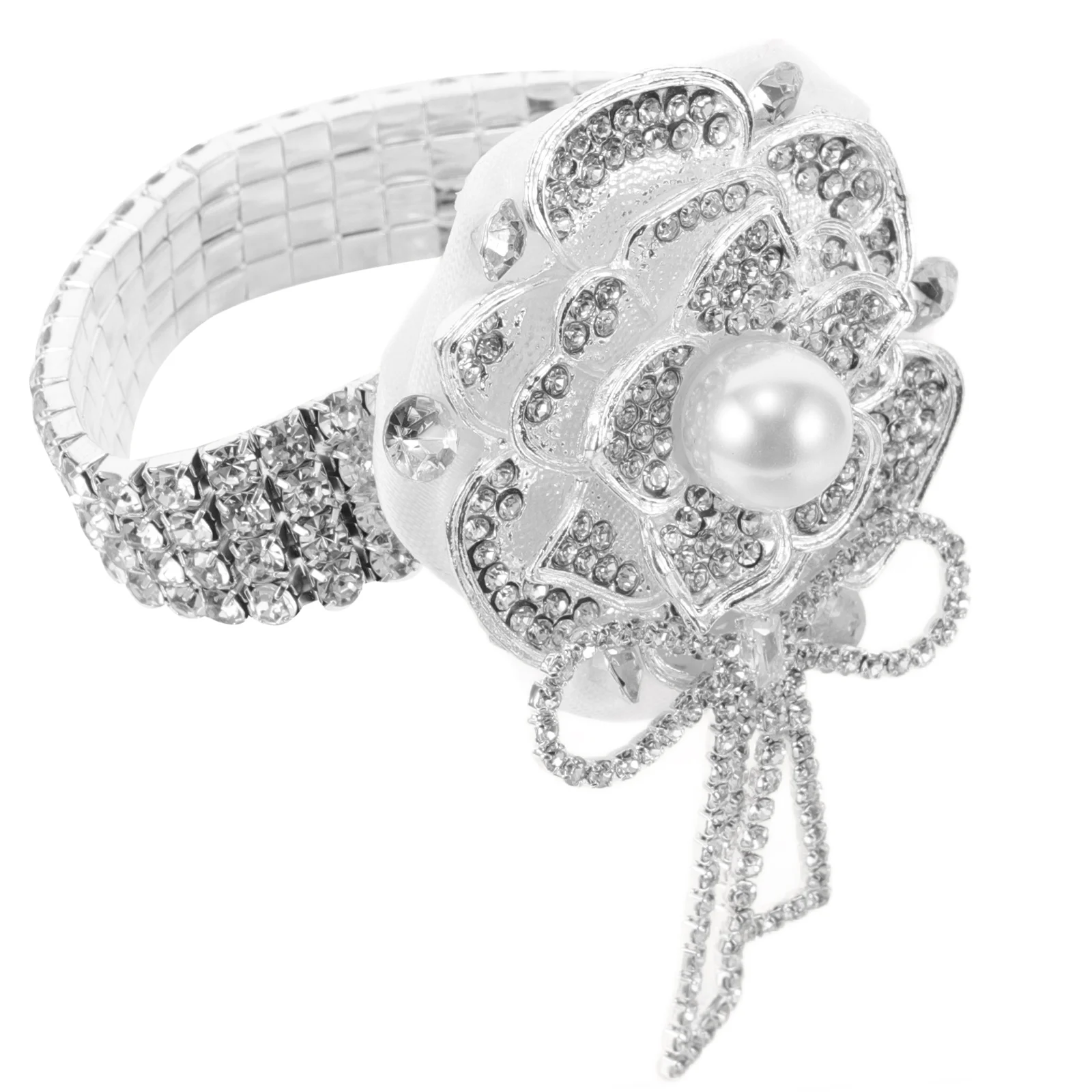 リストフラワーウェディングアクセサリーブートニア花嫁コサージュリストバンドレッドラインストーンプロムリストレットクリスタル