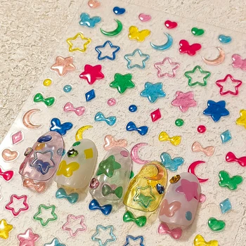 5D น่ารัก Moon Star Heart ผีเสื้อโบว์สติกเกอร์เล็บคุณภาพสูง Star Moon Butterfly Nail Art Slider ตกแต่งเล็บสติกเกอร์