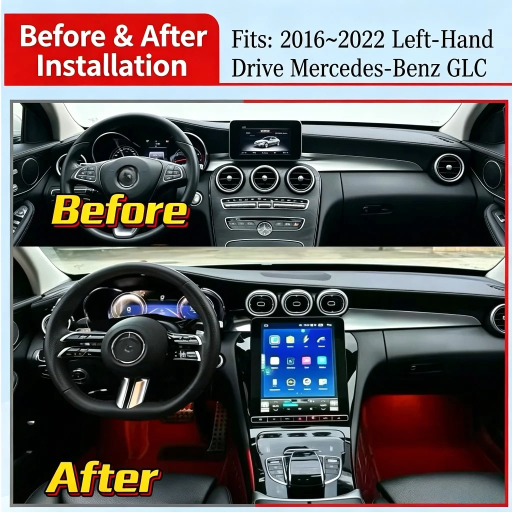 MZ 12.1' Android Waterfall Display Touch Screen For Mercedes-Benz GLC C-Class 2015-2022 Wireless Carplay GPS Multimedia