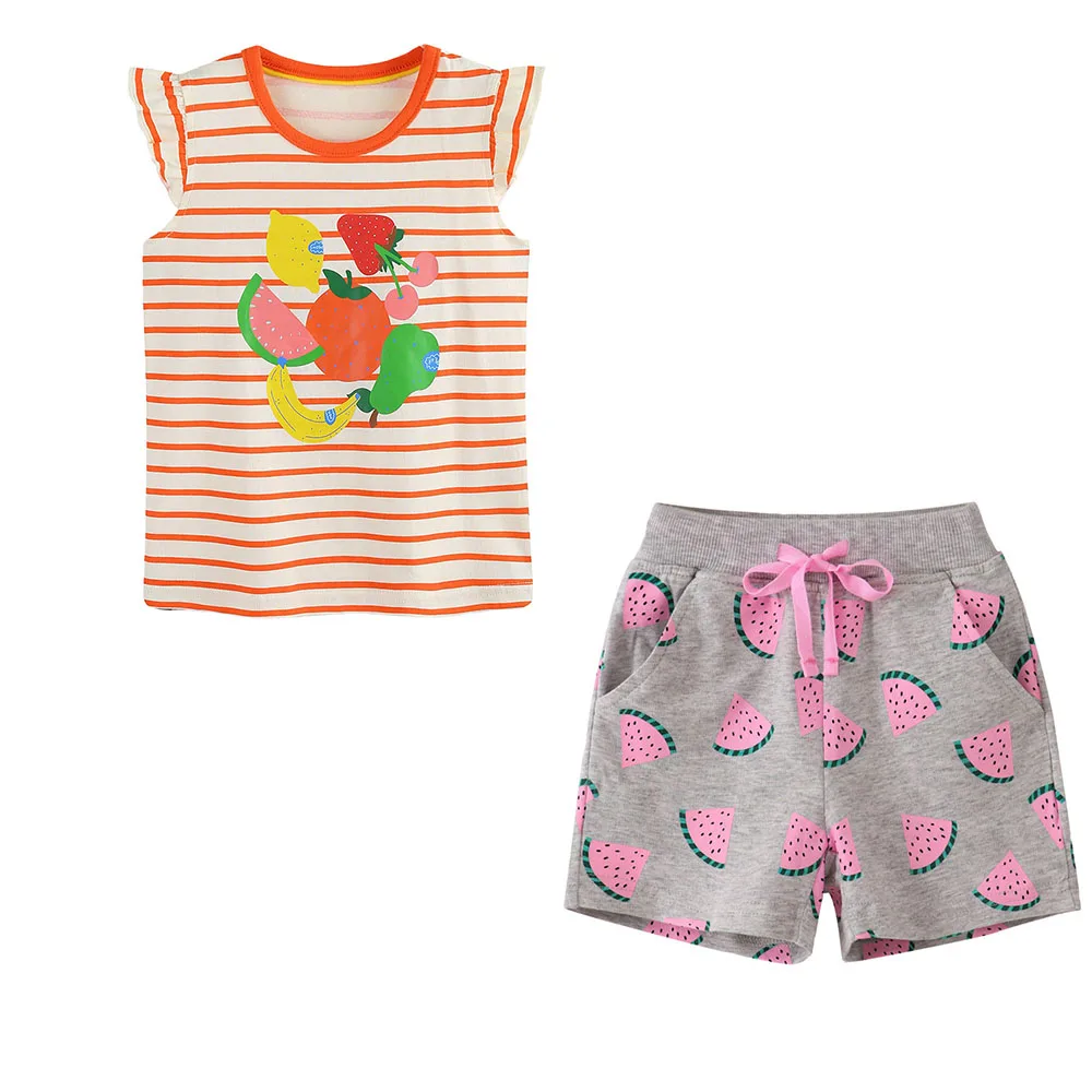 

Jumping Meters 2-7T New Arrival Summer Clothing Sets 2 Pcs Tshirts + Shorts Outfits for Girls Sleeveless Baby Fashion Cute Suit