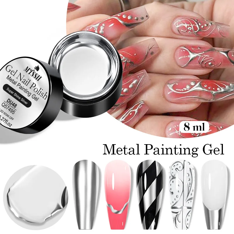 8ml Super Shine Silver Metal Painting Gel Nail Polish High-density Mirror Effect Semi Permanant Soak Off LED Art Manicure Gel