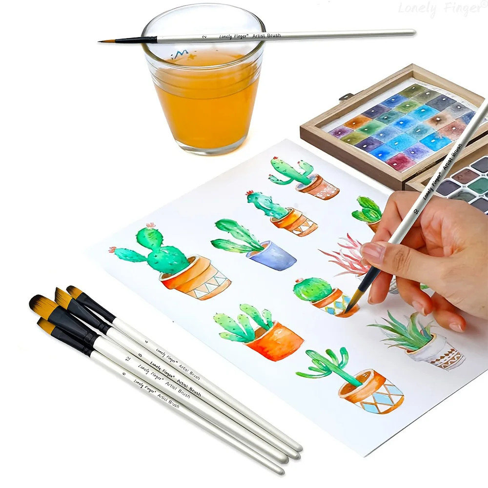 مجموعة فرش طلاء فنية من النايلون الأبيض مكونة من 6 قطع للأكريليك والزيت والألوان المائية والغواش والرسم على الوجه والصخور - مجموعة فرش الحرف الفنية