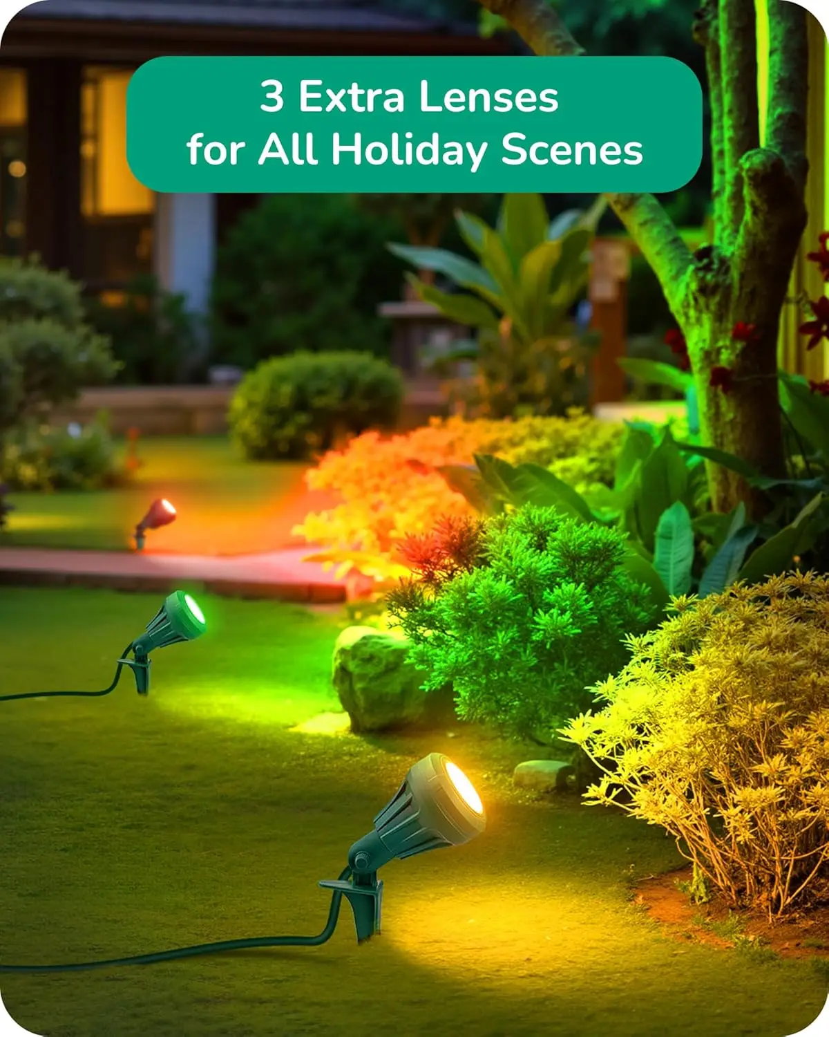 3가지 색상 렌즈가 있는 5.5W 실외 LED 스포트라이트, 180 °   정원 장식용 조절 가능한 방수 조경등, 4개 팩