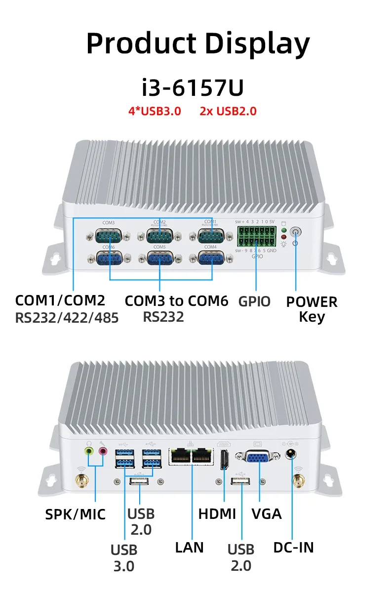 industrial mini pc Fanless IoT J1900 i3 6157U 2x Mini PCIe Expansion Support SIM 4G Modem WiFi Windows10 Linux computer