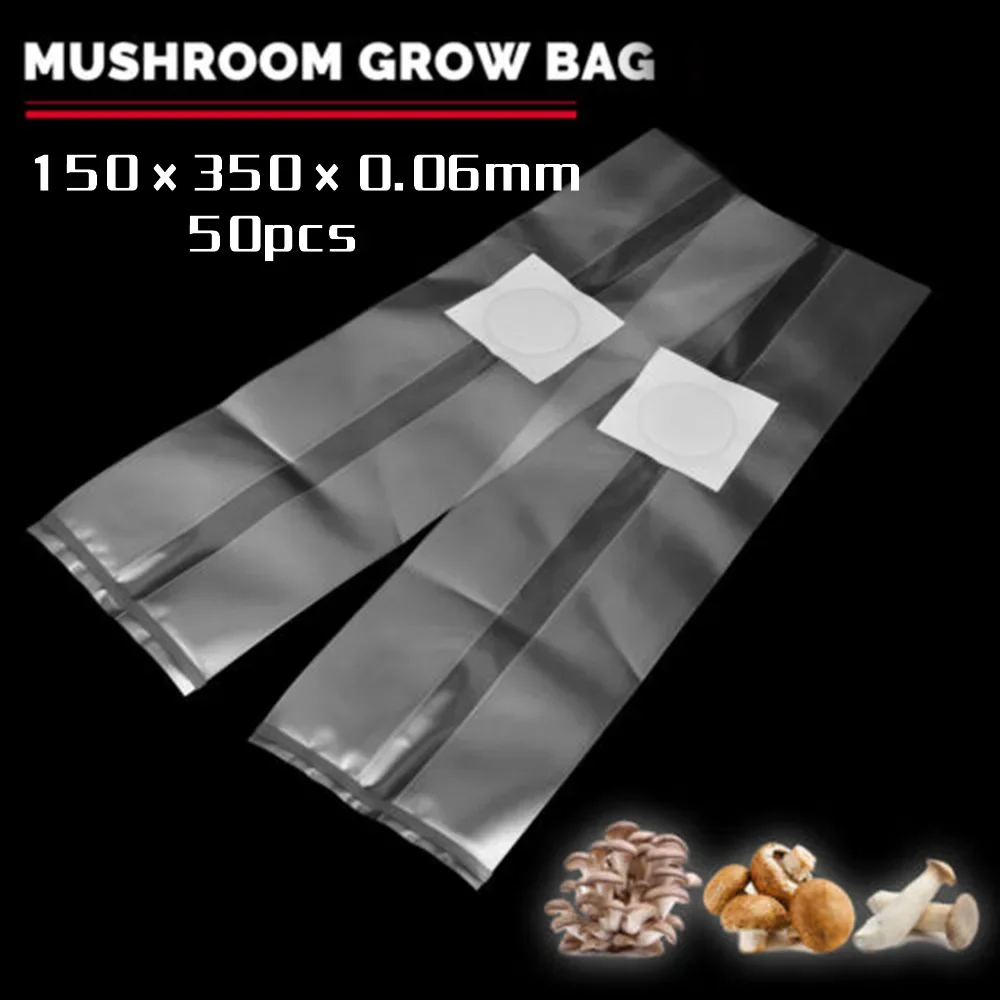 

50 Pcs 150*350mm Mushroom Grow Bag Spawn Growing Bag Clear High Temperature Resistance Planting Supplies