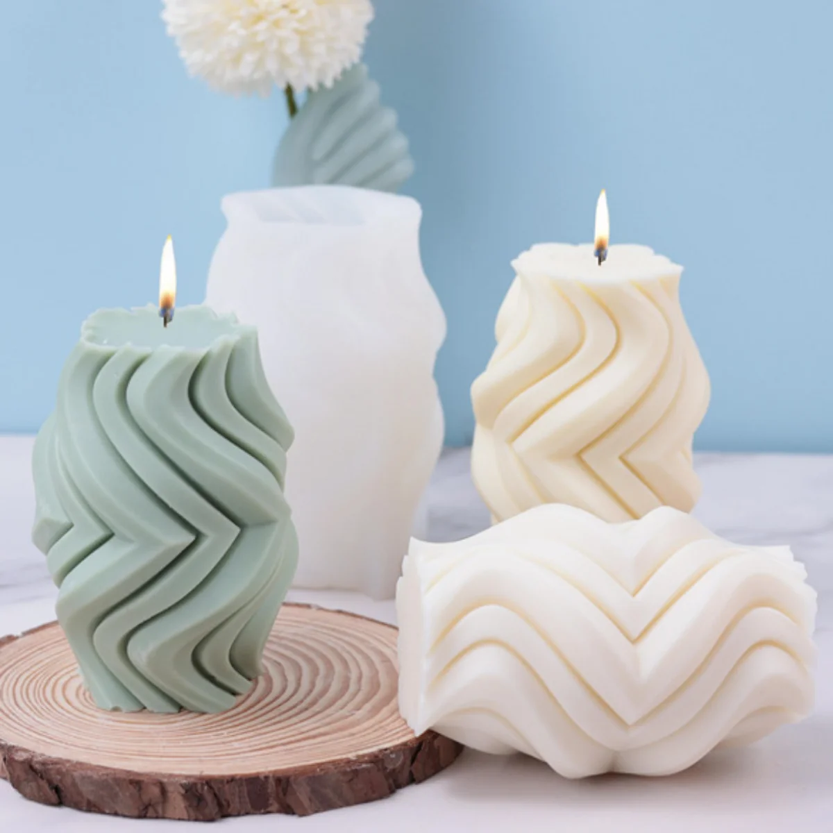 Stripe Wave Column Candle Silicone Mould Twist Cylinder Soap Resin Crystal Mold Chocolate Special Styling Ice Making Home Decor