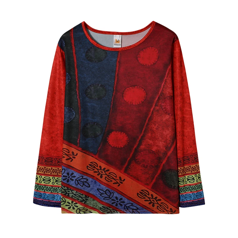 Damen Ethno-Stil Bedruckter Loser Langarm-Hoodie Übergroßes Mode-T-Shirt Europäisch-Amerikanischer Trend 2024 – Detail 12