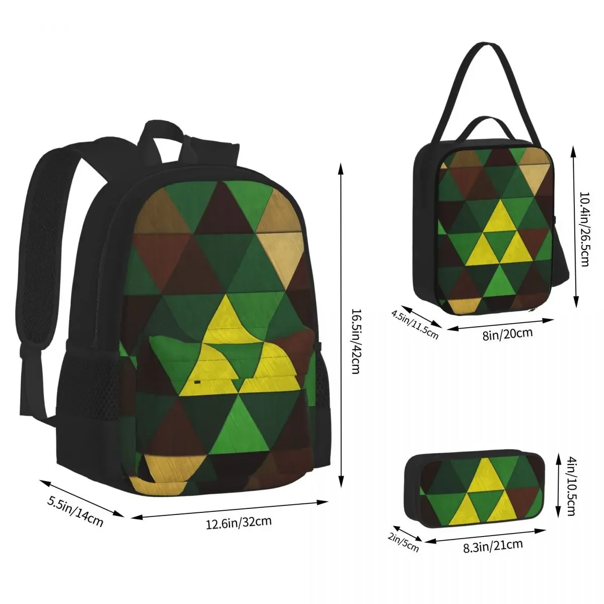 Triforce Quest-Sacs à dos pour garçons et filles, cartable pour étudiants, sac à dos de dessin animé pour enfants, sac à lunch, sac à stylo, ensemble de 3 pièces