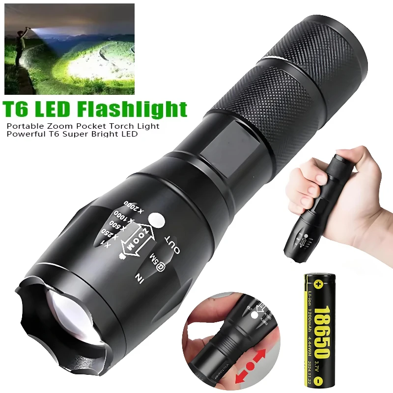 T6 Portable LED Mini Flashlights 18650 Battery 5 Modes Zoom Flash Light Aluminum Alloys Waterproof Material for Camping Torch