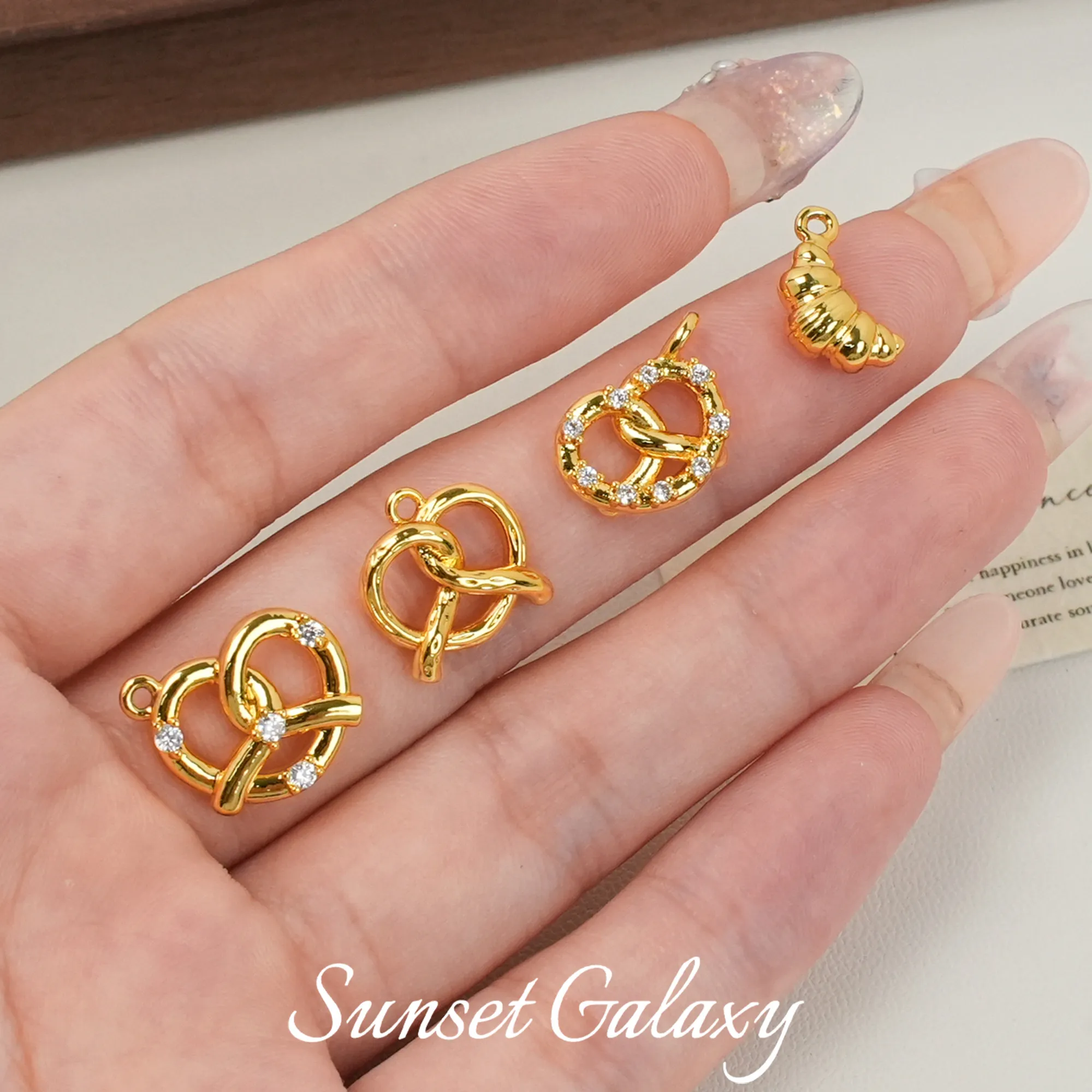 18K Gold Plated Pave Zircon French Croissant & Water Knot Charms Exquisite For DIY Bracelet Necklace Jewelry Findings
