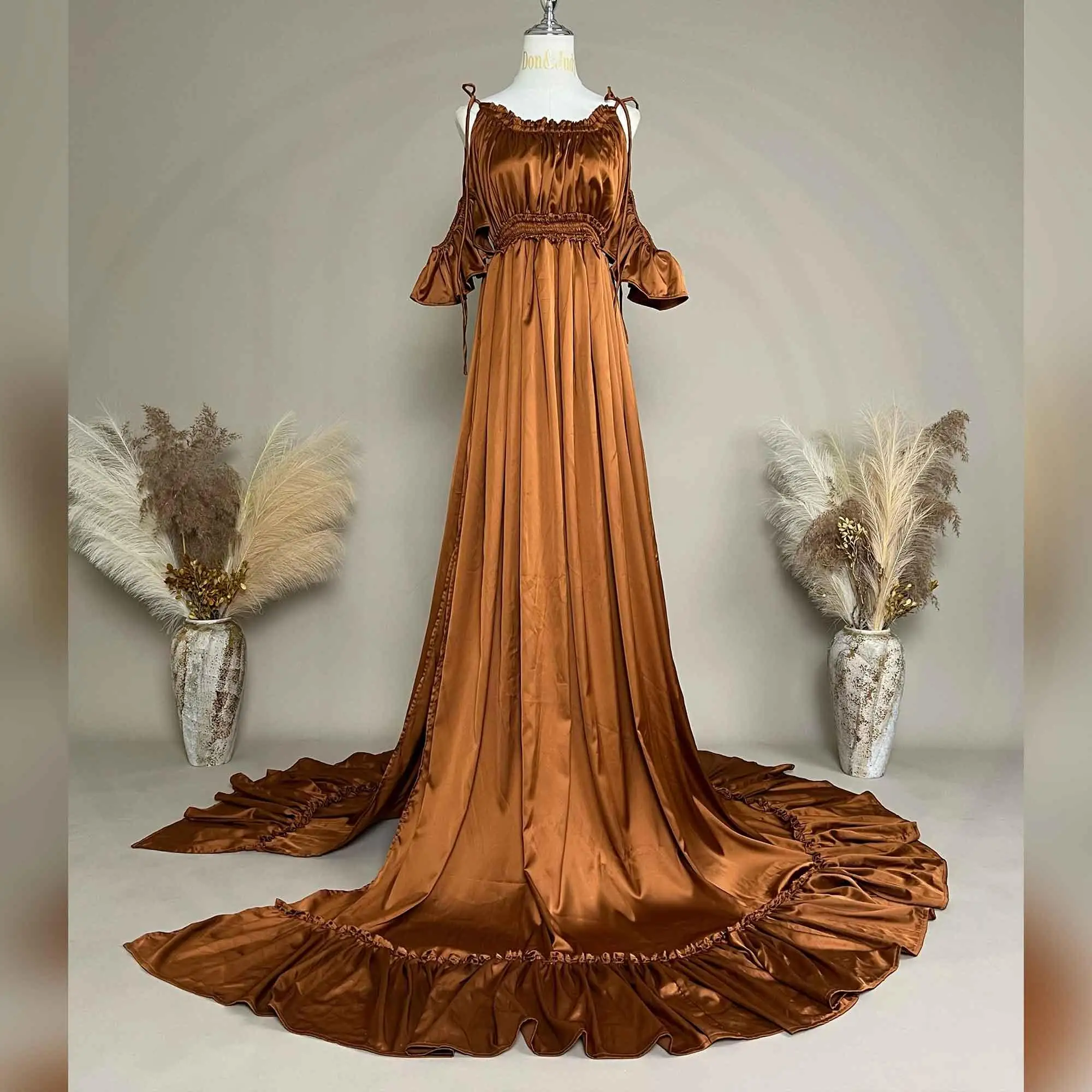 

Don&Judy Maternity Evening Dress Bohemian Retro Luxury Cotton Fitting for Photo Shooting Photography Gowns