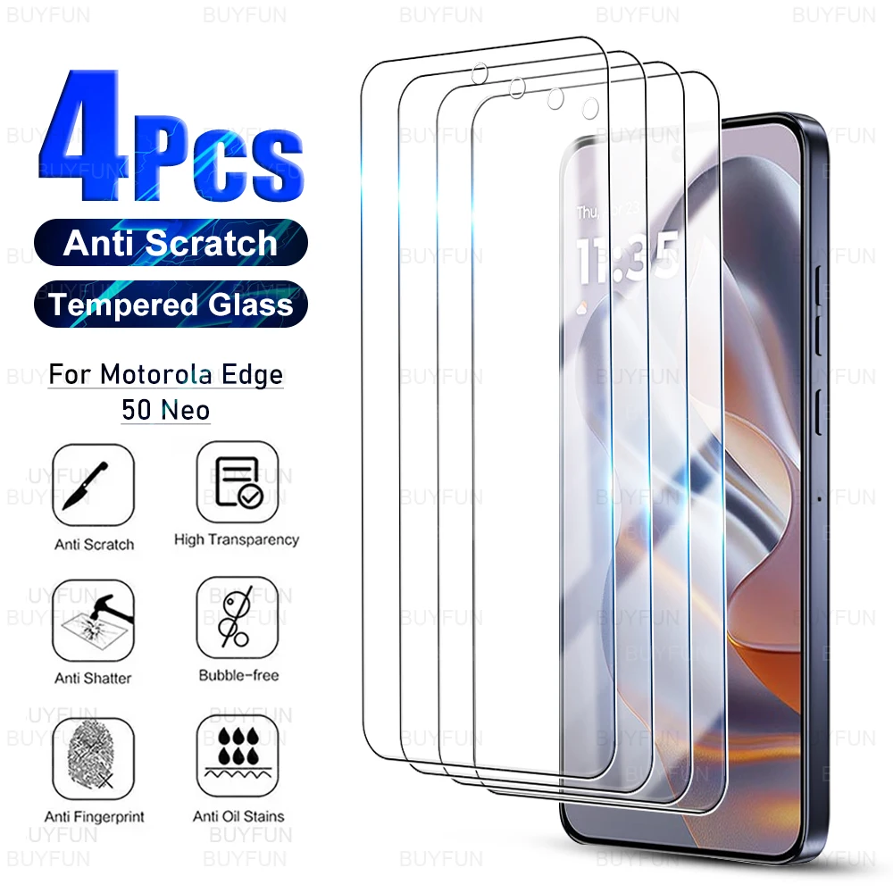 4PCS Tempered Glass For Motorola Edge 50 Neo 2024 6.4 inches Safty Protective Film Moto Edge50 50Neo Edge50Neo Screen Protector