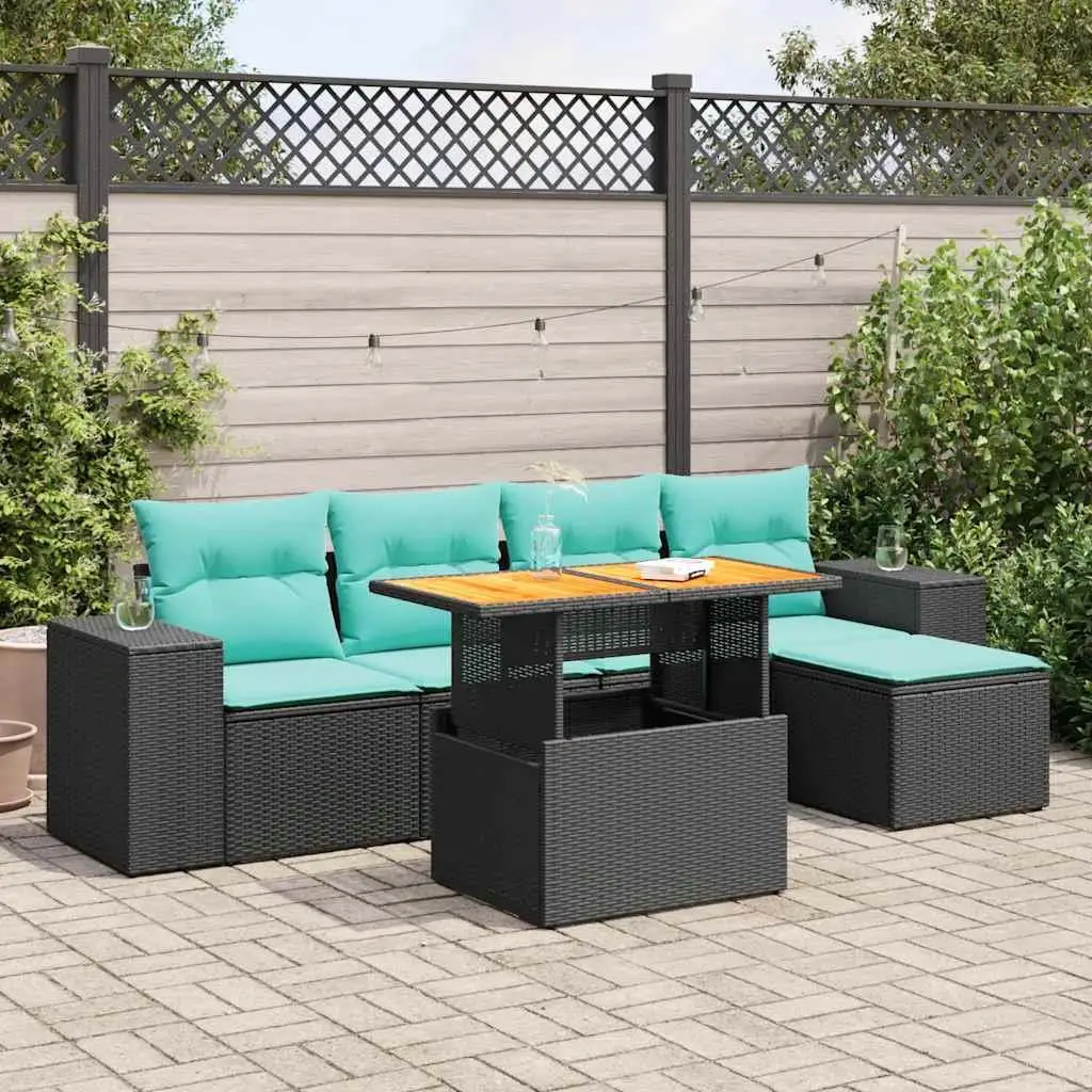 

6 Piece Outdoor Patio Sofa Set with Cushions Black Rattan Furniture Garden Lounge Seating