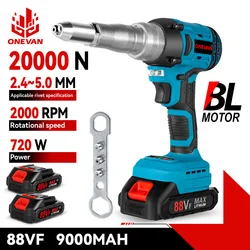 ONEVAN 720W 20000N Brushless Electric Rivet Gun LED Cordless Rivet Nut Gun Riveting Power Tool For Makita 18V Battery Pin