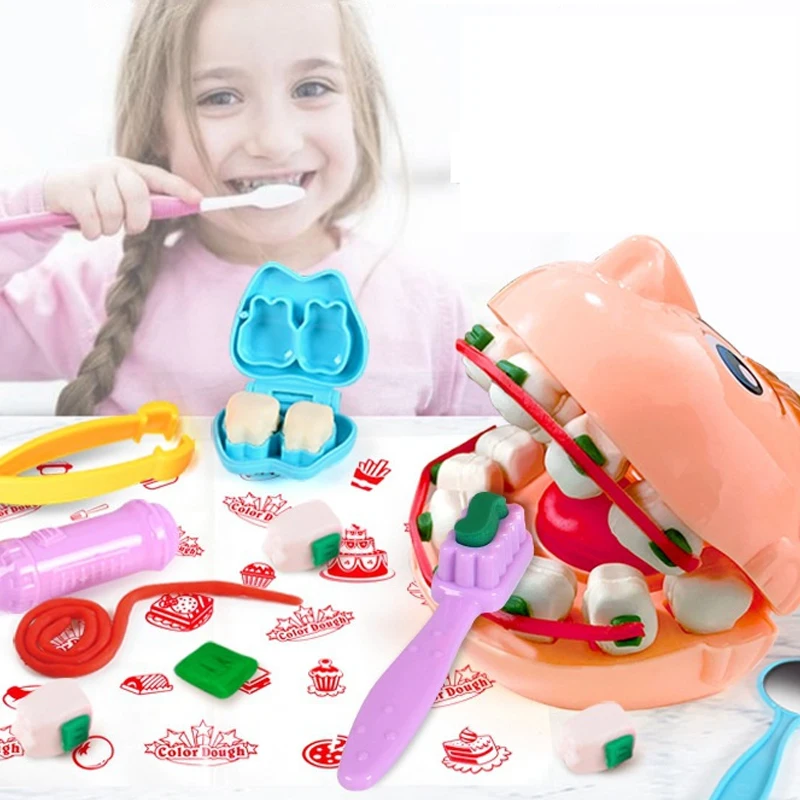 Ferramentas De Plasticina Pretend Play Toy para Crianças, Cheque Dentista, Conjunto De Modelos De Dentes, Molde De Argila, Brinquedos De Aprendizagem Precoce, Role Play