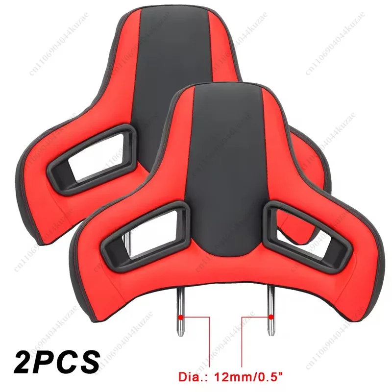 FMT 2Pcs Universal Car Racing Headrest, 10mm 12mm 14mm Plug&Play PVC Leather Seat Neck Pillow Comfort Cushion
