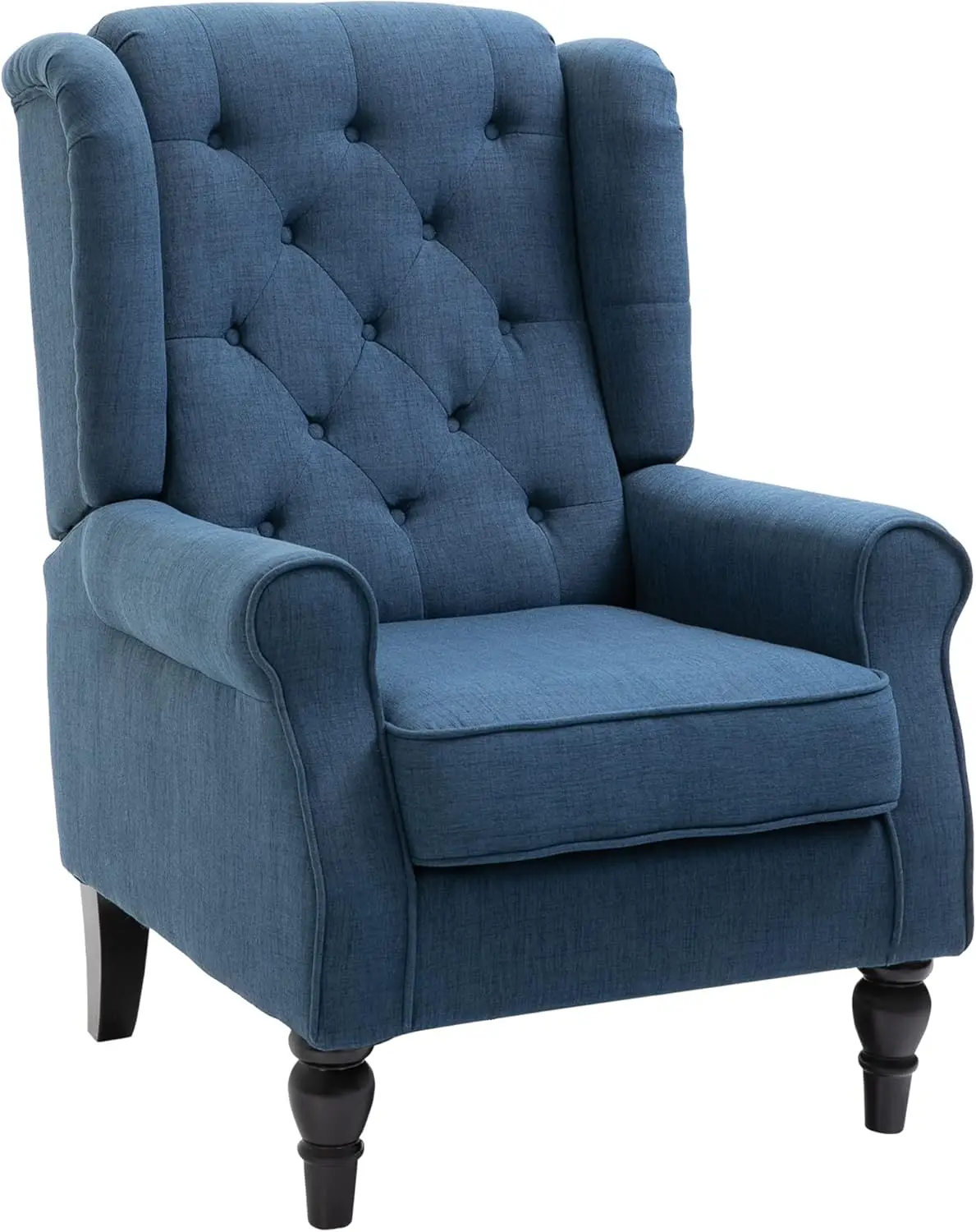 

Button-Tufted Accent Chair with High Wingback Rounded Cushioned Armrests and Thick Padded Seat Blue Sturdy and Durable