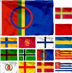 Finland Sami Flag Alkuperalippu and Unofficial Civil Kalmar Union of Åland National East Karelians Banner