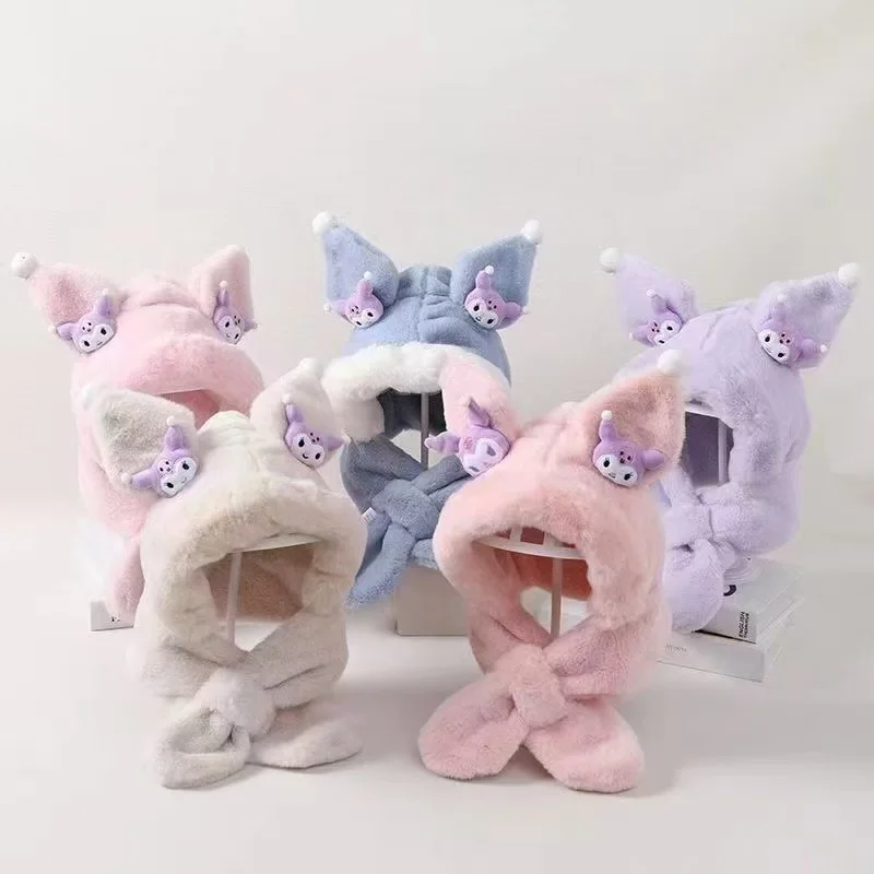 

Новая детская шапка Sanrio Kuromi в стиле аниме Kawaii, шарф, перчатки, одна зима, милая флисовая защита ушей Pochacco, теплая мода, рождественские подарки