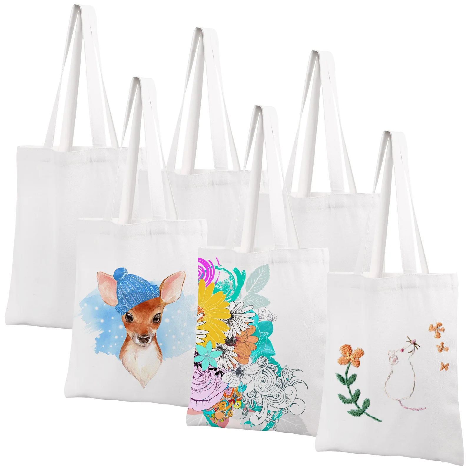 6Pcs Canvas Tote Bag Blank Sublimation Grocery Bags Lightweight Reusable Canvas Shopping Bags Washable White Tote Bags for DIY