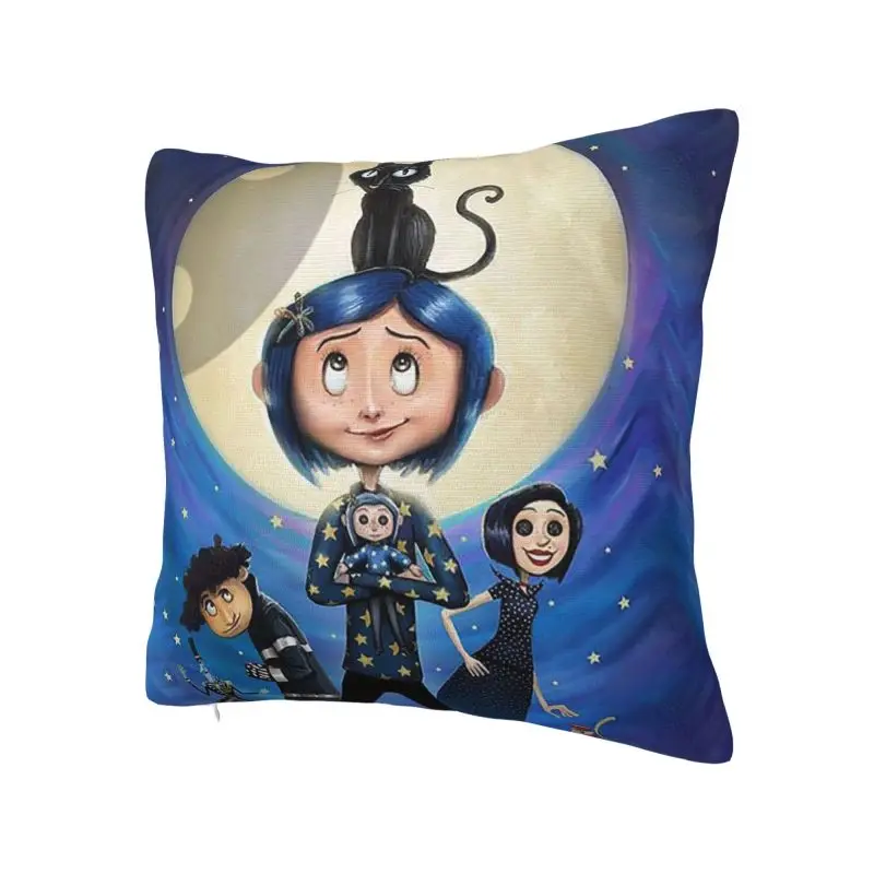 Custom Halloween Horror Movie Coraline Cushion Cover 45x45cm Throw Pillow Case Sofa Square Pillowcase Living Room Decoration