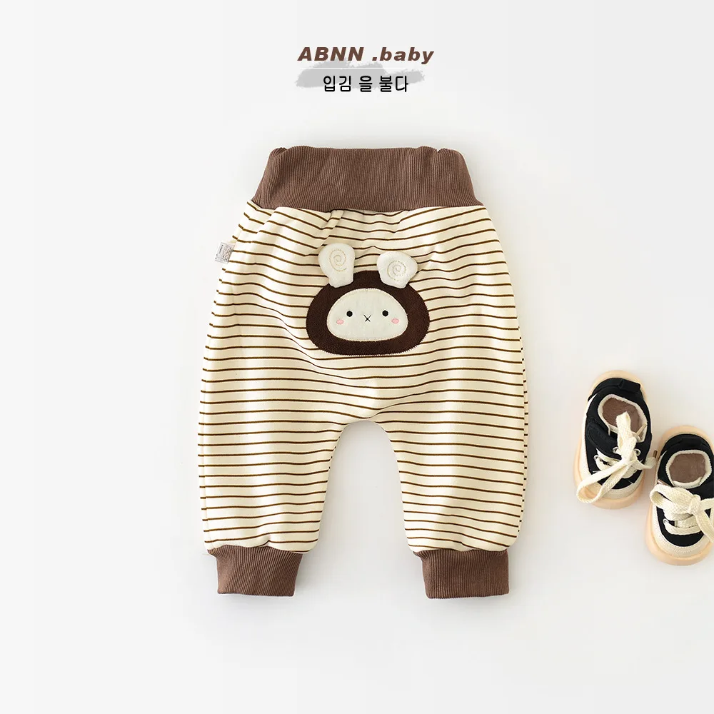 Autumn Winter Baby Girls Pants Cotton Striped Cartoon Rabbit Loose Infant Girls Trousers Versatile Warm Toddler Girls Pants