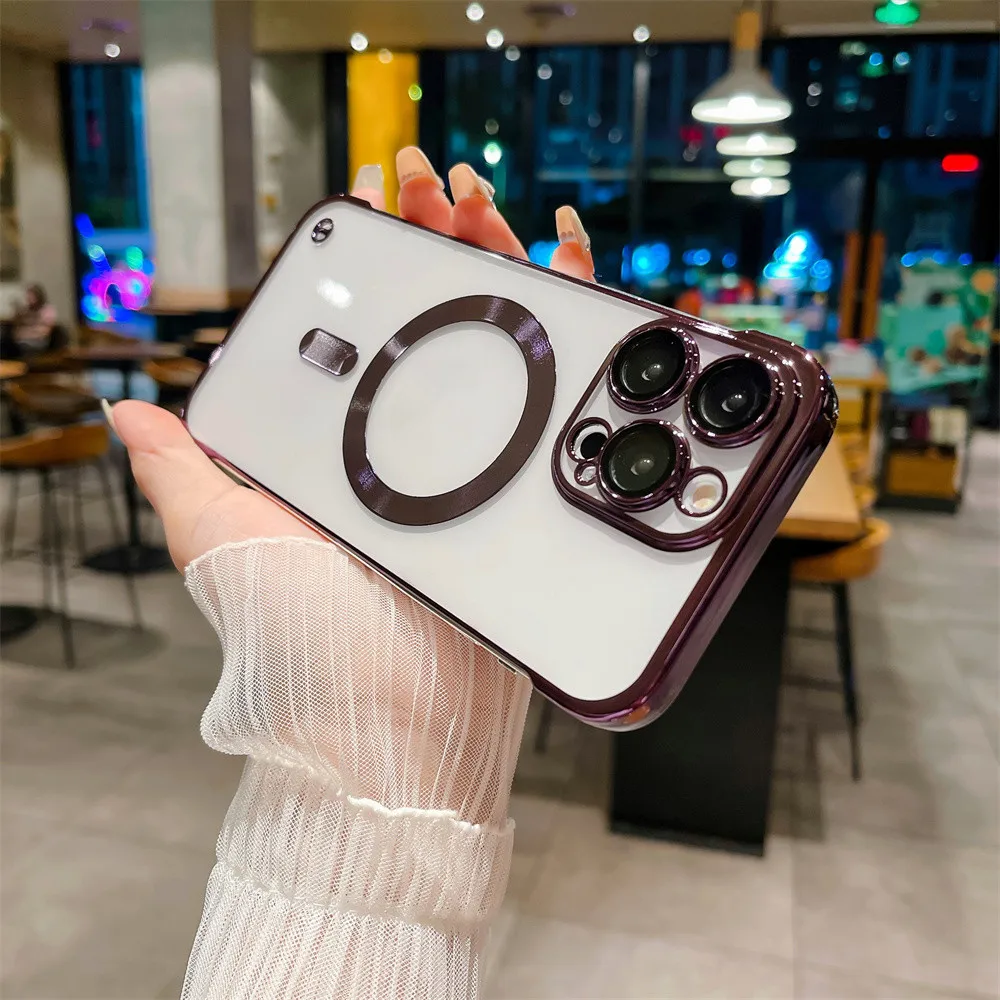 Ultra-Dunne Kristalheldere Randloze Magsafe Case Voor Iphone 15 Pro Max 11 12 13 15 Pro 14 Plus Draadloos Opladen Frameloze Hoes