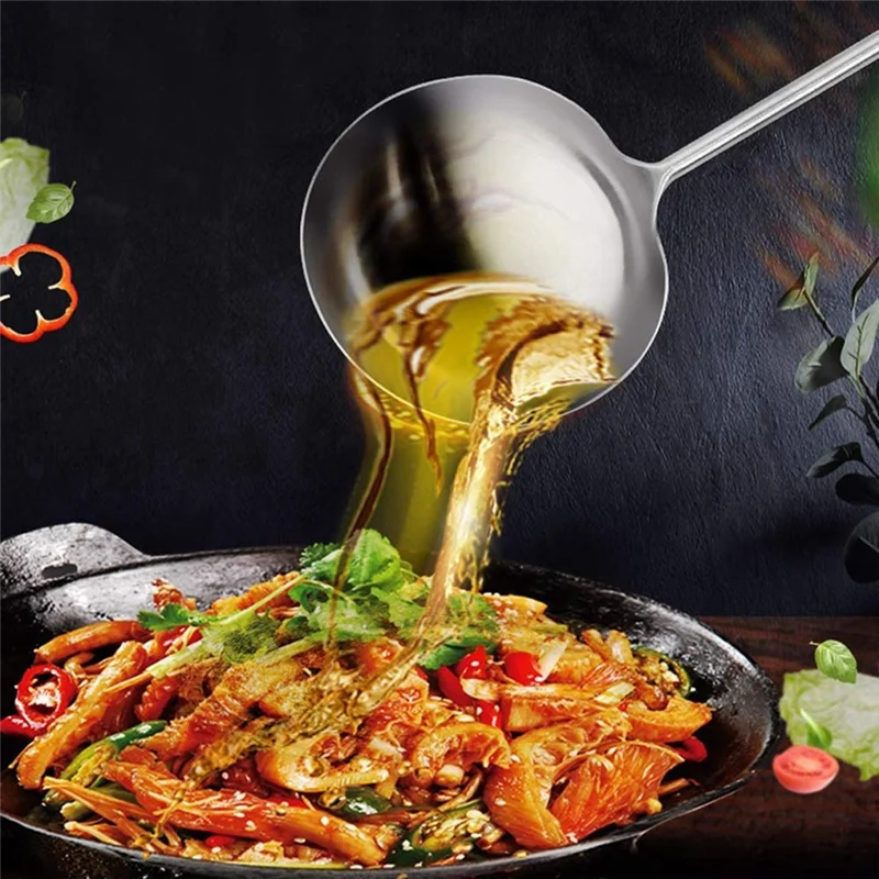 Soup Ladle, Wok Spatula,the Longer Handle Shovel Spoon Rustproof, Heat Resistance, Integral Forming Durable Stainless HGC