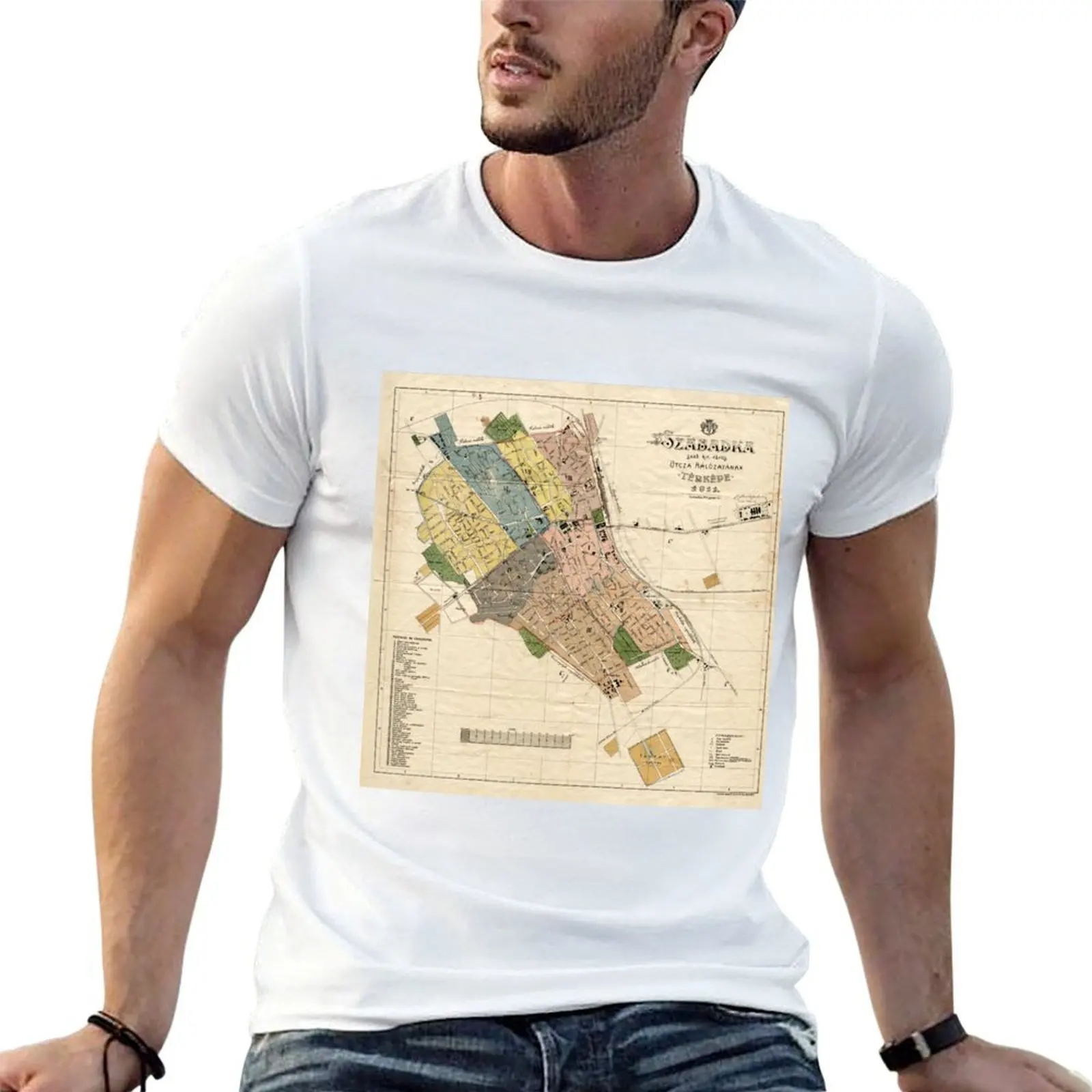 Camiseta Vintage Map of Subotica Serbia (1911), camisetas para hombre, camisetas blancas para hombre, Camiseta suave de algodón