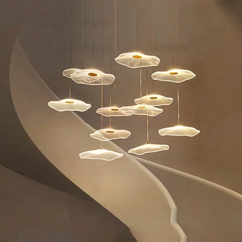 Creative Acrylic Lotus Leaf Small Pendant Lamp for Bedside Art, Modern and Simple Bedroom Single Head Pendant Lamp LED Lamp