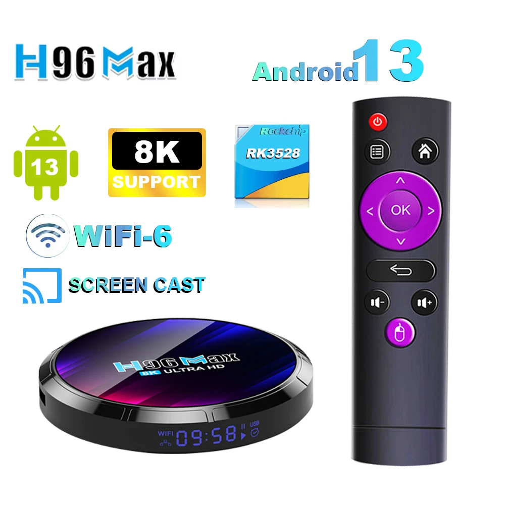 Smart Android 13.0 TV Box H96 MAX 13 4G 64GB 32GB Rk3528 4K 60tps 2.4G 5G WiFi 6 2G 16G Media Player USB3.0 100M LAN Set Top Box