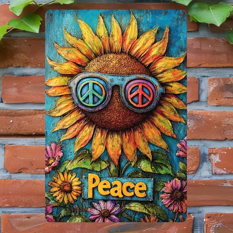 

Vintage Peace Sunflower Aluminum Sign, Retro Metal Wall Decor for Home, Garage, Garden, Bar, Cafe & for Man Cave, Perfect Gift