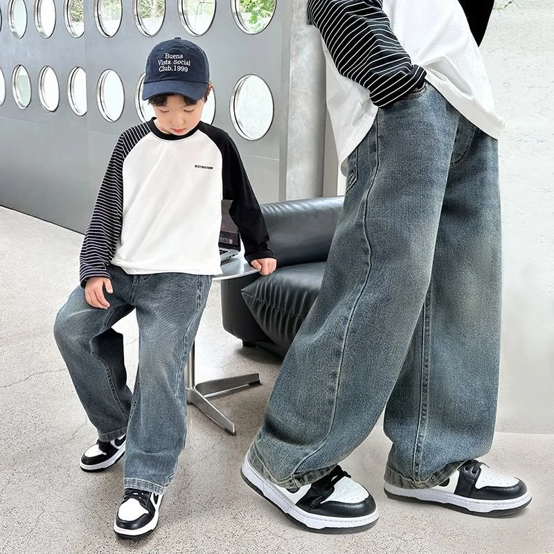 

Boys' Fleece-Lined Straight Jeans Wide-Leg Loose Stylish Pants 2025 Autumn/Winter
