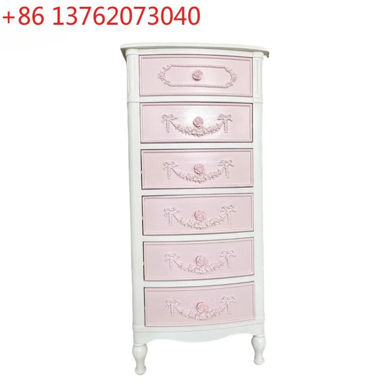 

European-style French Chest of Drawers for Living Room and Bedroom Storage Princess Pink Bedside Cabinet
