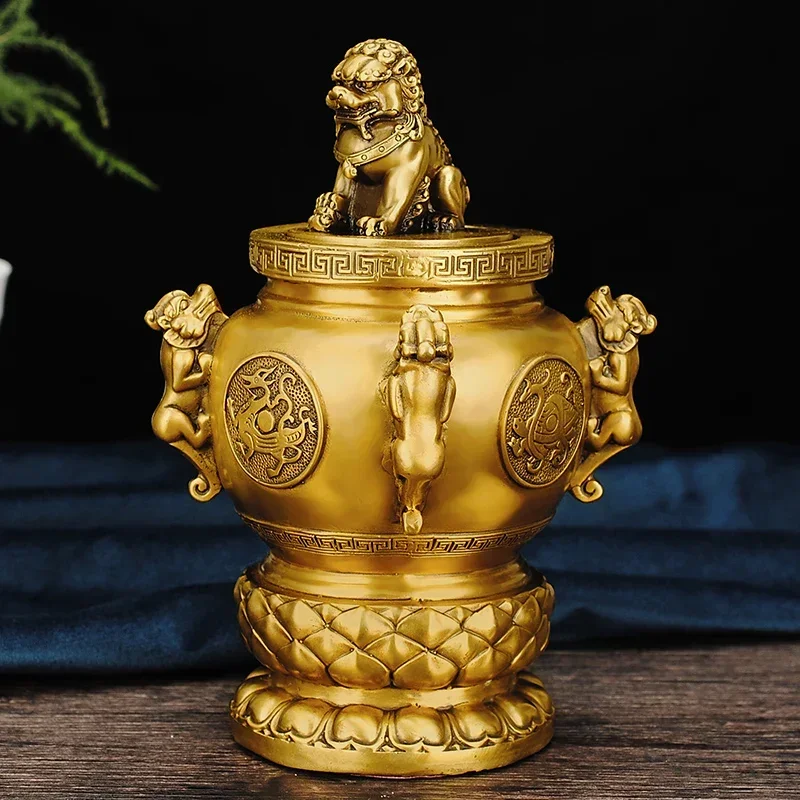 Lucky Attract Wealth Copper Treasure Bowl Money Jar Ornaments Home Desktop Decor