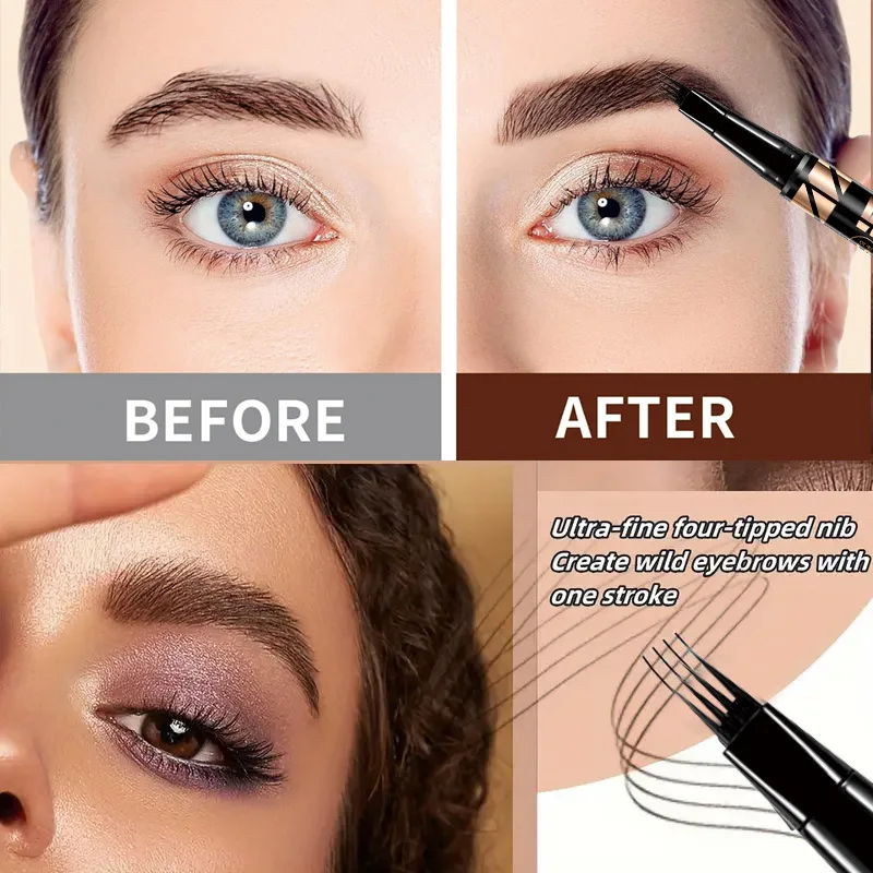 Stylo à sourcils liquide à 4 broches, imperméable, séchage rapide, résistant aux taches, pour les coups de cheveux naturels et les sourcils à plumes, facile à utiliser pour les débutants