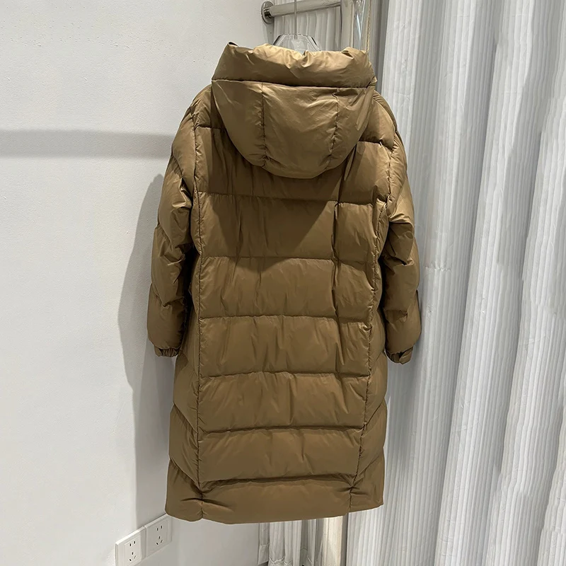 Schinteon – veste longue en duvet de canard blanc pour femme, vêtement d'extérieur doux et chaud et épais avec capuche, couleur unie, nouvelle image réelle, automne hiver 2025
