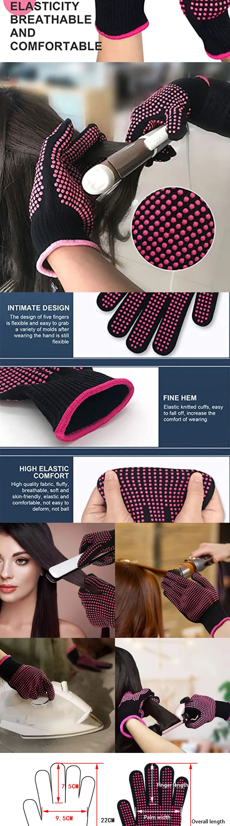 Rutsch feste Handschuhe für den Friseur Doppel perlen Dauerwelle Lockens tab Haar glätter Hoch temperatur isolierte Grill handschuhe – Detail 3