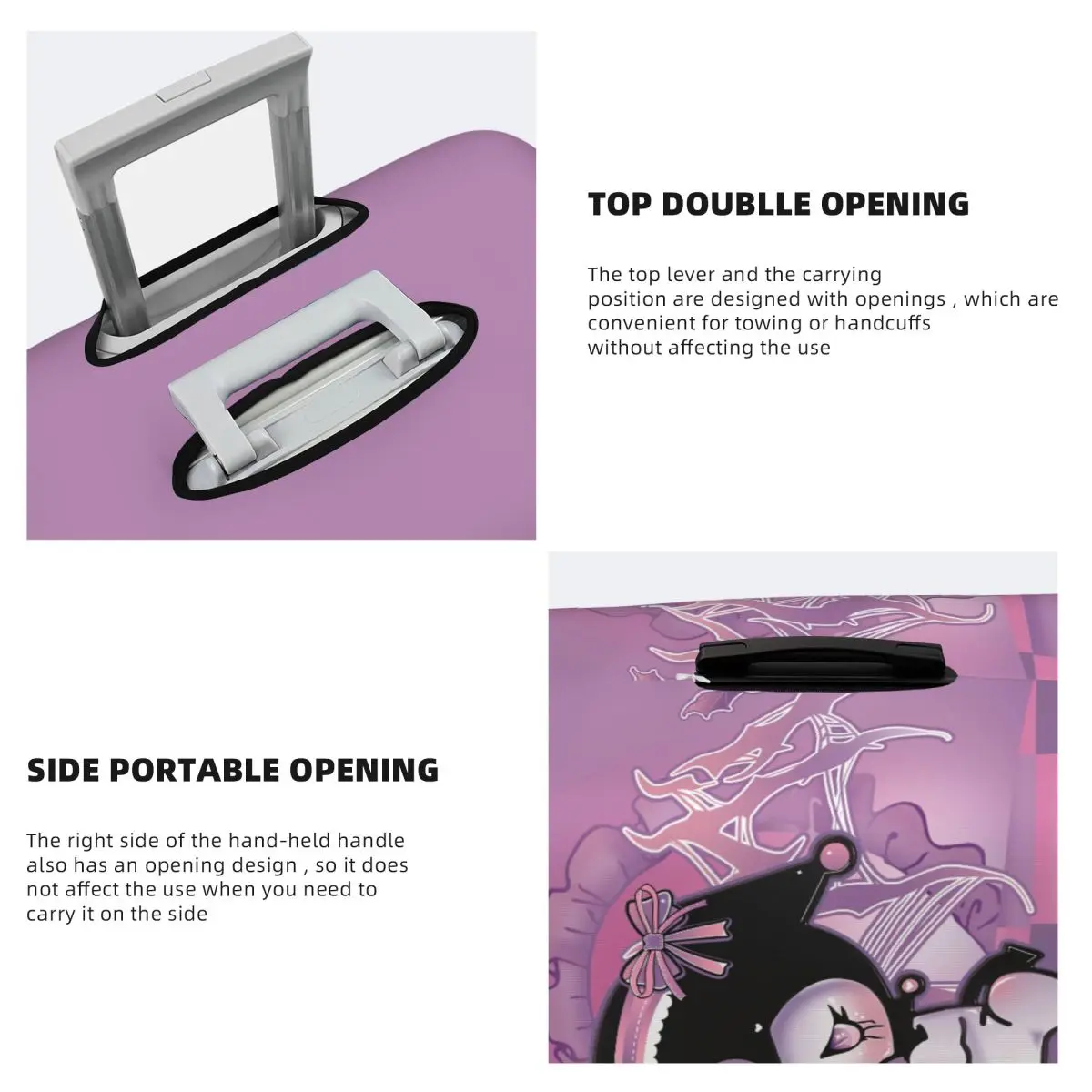 مخصص الكرتون Kuromi الجمجمة غطاء حقيبة الغبار برهان لطيف أرنب أنيمي الأمتعة أغطية حماية لمدة 18-32 بوصة #4