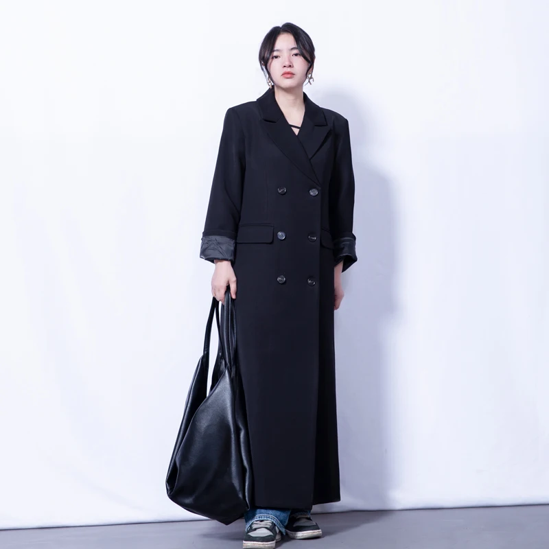 

Tall Women Maxi Suit Coat For Spring Autumn Winter Ultra X-long Trench Ankle Length Loose Black Gray Oversize Big Yards Outwear