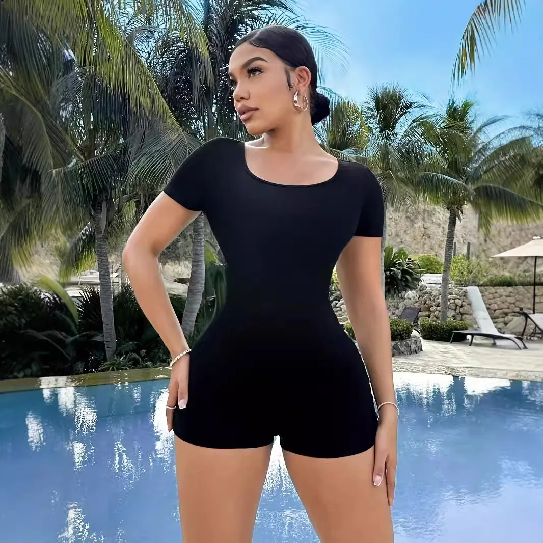 

Summer Spice Girls Style Hip-wrapped Jumpsuit Women's Tethered Backless Low-cut Sexy Hollow Tight Jumpsuit Shorts Women