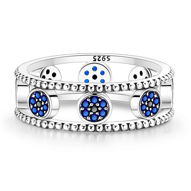 الأصلي 925 فضة تألق محظوظ الأزرق العين الدائري للنساء مجوهرات للبنات هدايا المناسبات عيد ميلاد